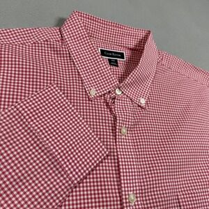 Club Room Mens Red White Gingham Button Down Shirt Long Sleeve XXL Stretch